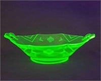 Depression Vaseline Glass Etched Vegetable Bowl