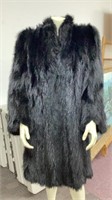 Black Knee Length fur coat, stand up collar, full