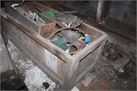 OLD WOOD BOX WITH CONTENTS