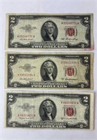 (3) 1953 RED SEAL TWO DOLLAR BILLS