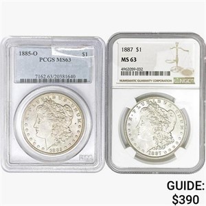 [2] Morgan Silver Dollars NGC/PCGS MS63 [1885-O,