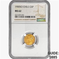 1900SO Chile 5 Pesos .0883oz. Gold NGC MS62