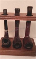 3 Tobacco Pipes on Display Holder