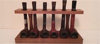 6 Tobacco Pipes in Display Holder- Commodore a