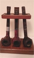 3 Tobacco Pipes in Display Holder