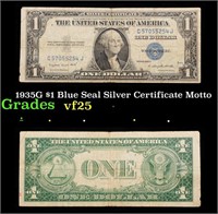 1935G $1 Blue Seal Silver Certificate Grades vf+ M