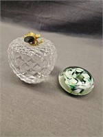 LEAD CRYSTAL APPLE PAPERWEIGHT 3"X2.5" , AND A
