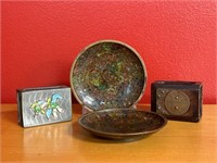 Chinese Cloisonné Sm Plates And Match Boxes