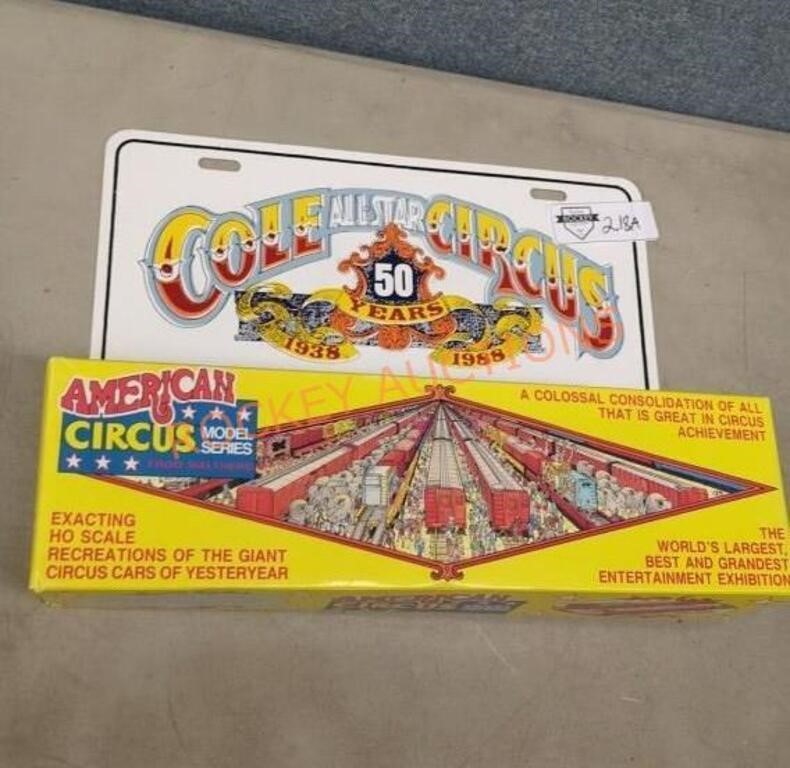 Circus License Plate & Box of Trinket Figures