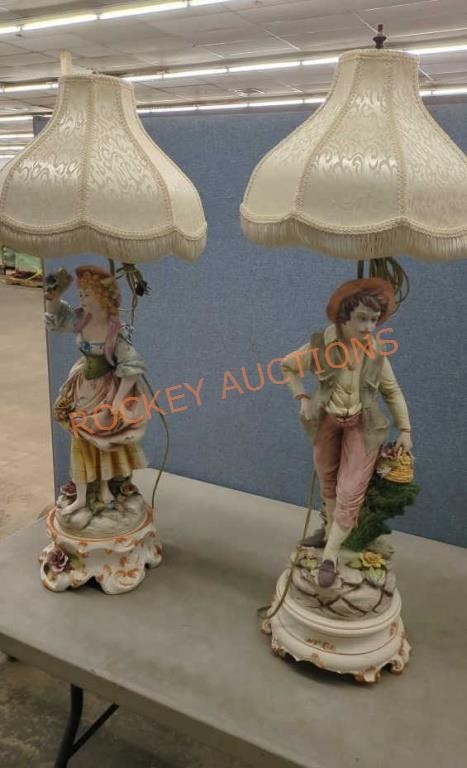 40" Capodimonte style lamp pair  male broke,