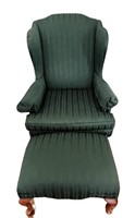 Vintage Upholstered Green Chair & Ottoman