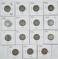 Assortment of 15  Liberty Nickels   1901-1912