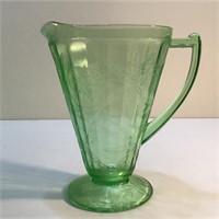 URANIUM GLASS PATTERNED WATER PITCHER VINTAGE