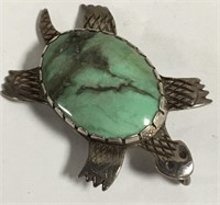Sterling Silver And Turquoise Turtle Pendant