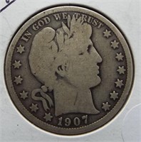 1907 Barber Silver Half Dollar.