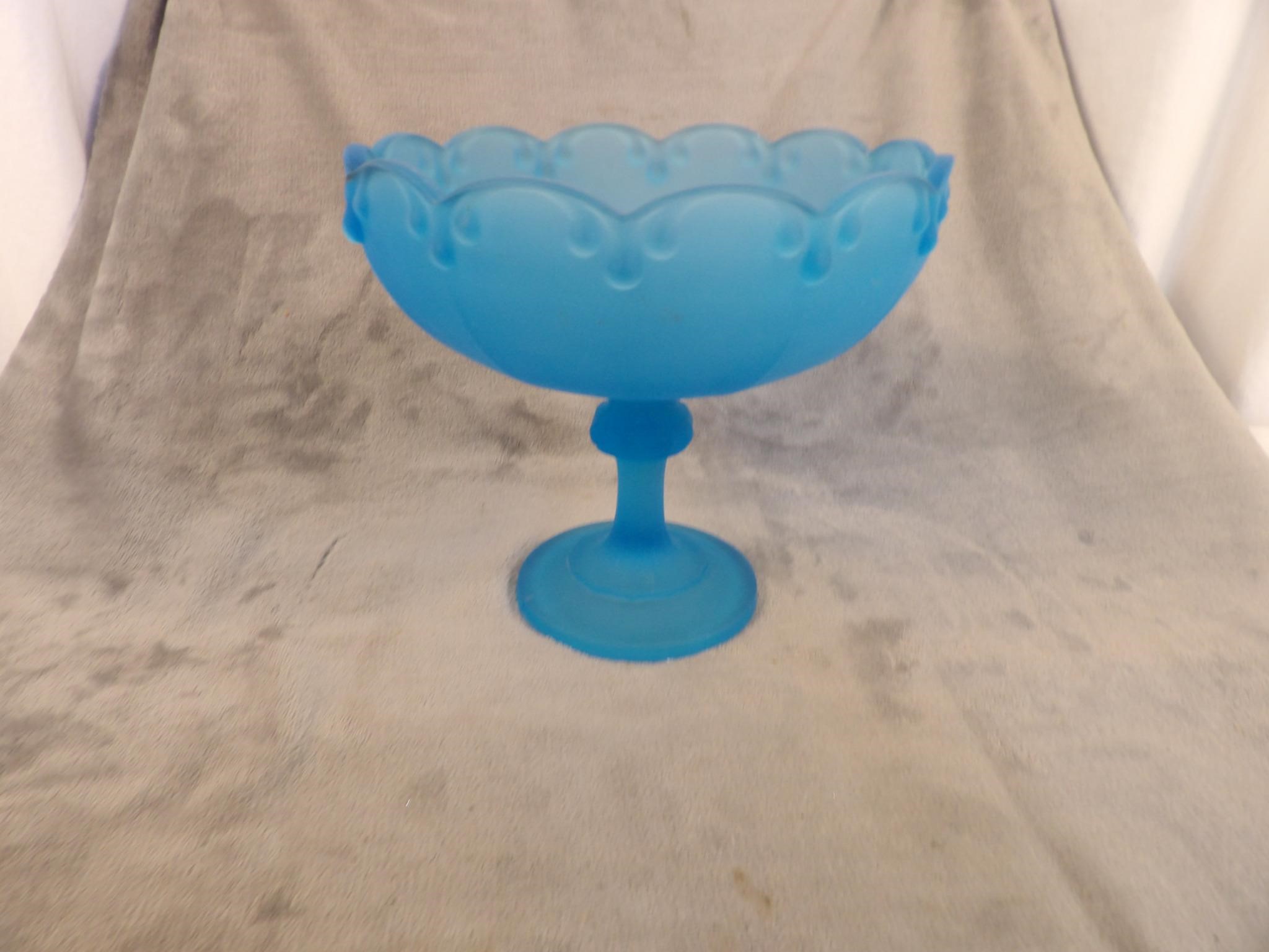 Blue Satin Glass Compote