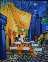 Cafe Terrace at Night After Painting on Canvas