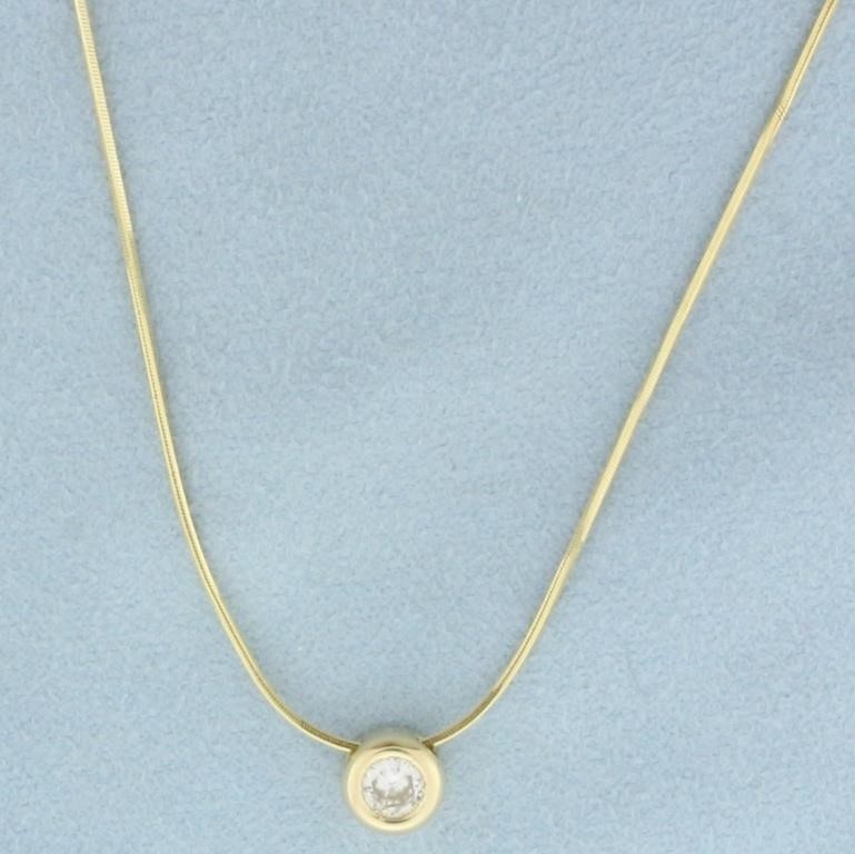 17 Inch Diamond Solitaire Slide Necklace in 14k Ye