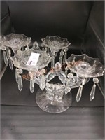 Vintage  pair glass candelabras with crystals