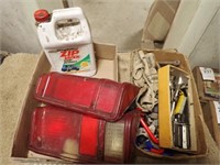 (2) Boxes w/ Tail Lights, Car Wax, Staples,