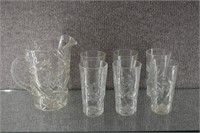 Anchor Hocking Prescut Clear Pitcher & 6 Glasses