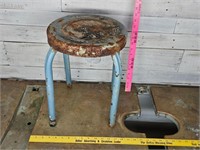 Rusty blue metal stool