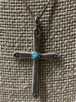 Sterling Silver & Turquoise Cross Necklace