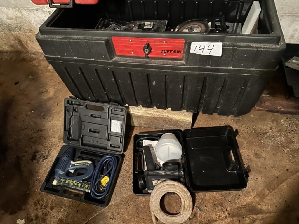 Tuff Bin toolbox with assorted tools