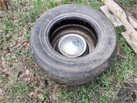 2 Antique Car Tires - 1 with rim + hubcap. A 78-13