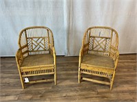 Pair Mid Century Rattan Pavilion Armchairs