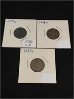 Lot of 3 Wheat Penny's 1920-S 1918-D 1917-D