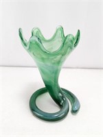 (1) Vintage Green Swirl Glass Vase