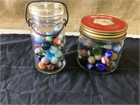 Vintage assorted marbles In vintage jars (