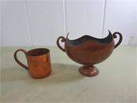 Copper Cup & Dish - Appear to have Russian