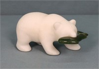Carved Stone + Jade Polar Bear w/ Fish