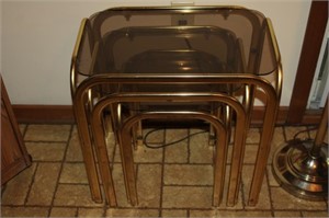 3 Brass ? Stacking Tables with Glass