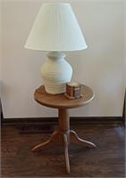 Wooden End Table w/ Coasters & Lamp