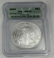 2003 1 OZ SILVER MS70 AMERICAN EAGLE SILVER DOLLAR