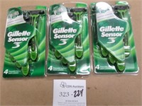 3 New 4-Pks Gillette Sensor3 Disposable Razors
