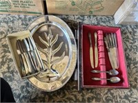 Stainless and Tudor plate Silverware and tray
