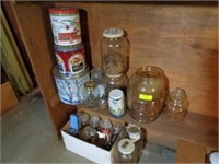 Assorted glass jars and tins