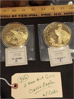 2 American Mint coins Eagles 24k gold layered