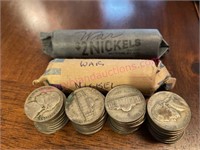(3) Old rolls of Jefferson "War" nickels (WWII)
