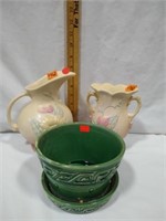 McCoy green planter,2pc's Hull pottery,