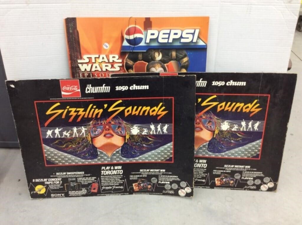Plastic Star Wars Pepsi Sign and 2 Cardboard