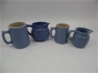 Lot (4) Blue Stoneware Picthers & Mugs