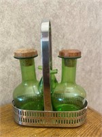 Green Glass Dispensers w/Basket