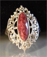 STERLING SILVER RUBY RING - SIZE 6