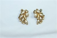 Golden, Pearl and Mother of Pearl Ear Clip-Ons