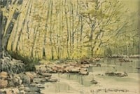 Mel Kester Landscape Watercolor on Board Painting
